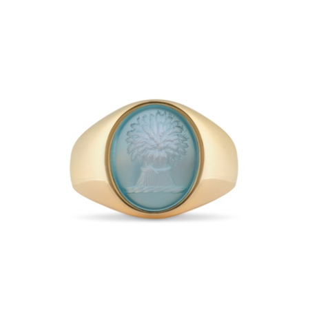 Stone Set Seal Engraved Signet Ring