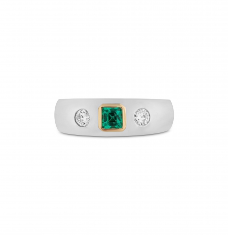 Emerald and diamond domed band