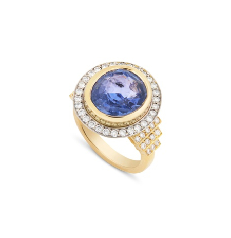 Sapphire and diamond halo ring