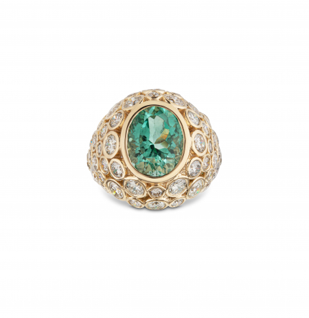 Emerald and diamond bombé ring