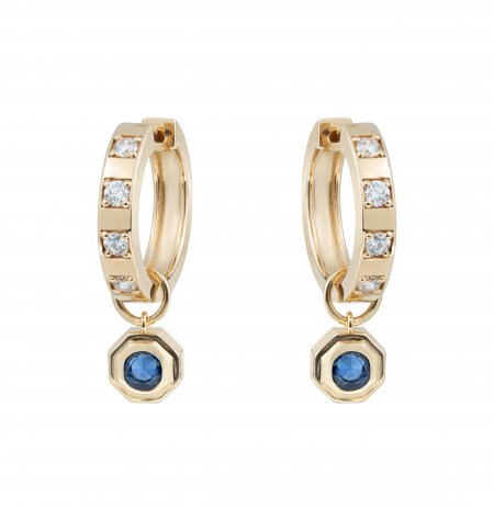 Old cut diamond hoops with sapphire drops