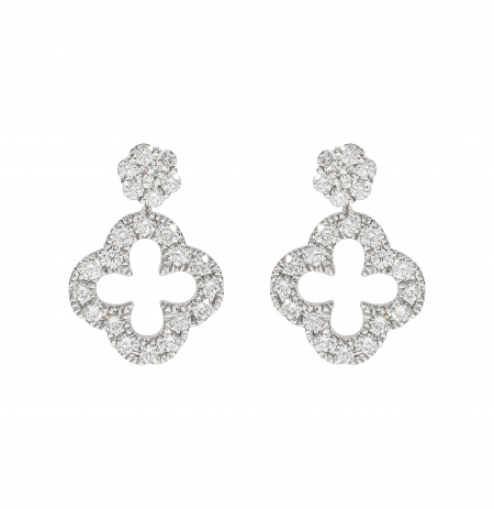 Diamond stud earrings with clover drop