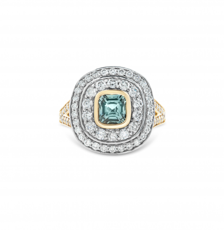 Green sapphire and diamond engagement ring