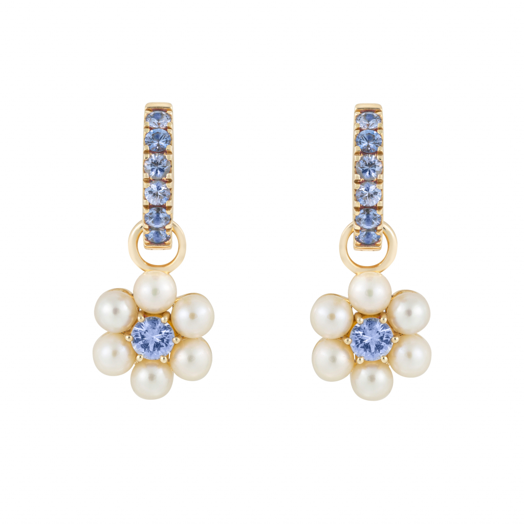 Philippa Herbert Pearl and Blue Sapphire Daisy Drops