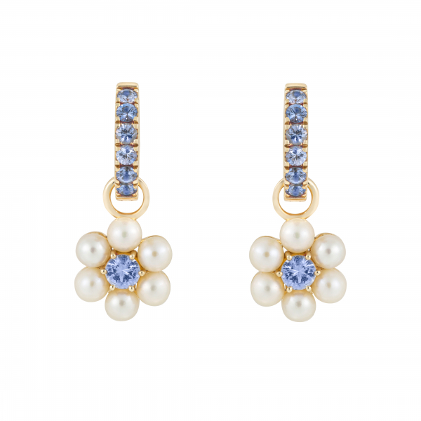 Philippa Herbert Pearl and Blue Sapphire Daisy Drops