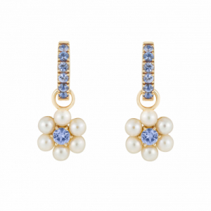 Philippa Herbert Pearl and Blue Sapphire Daisy Drops