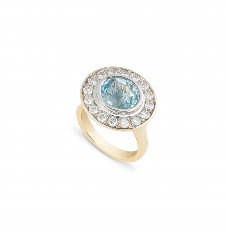 Bezel-set Aquamarine and Diamond Ring