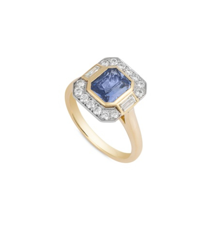 Octagonal Radiant Cut Central Sapphire Ring