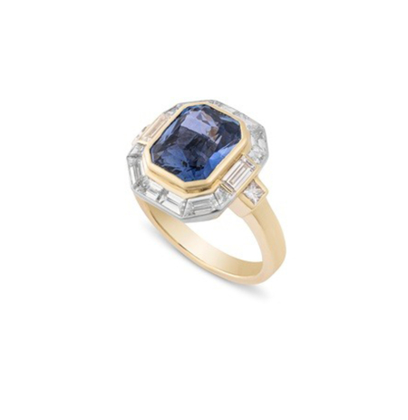 Central Sapphire with diamond baguettes