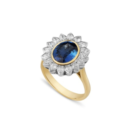 Oval sapphire with pear cut halo