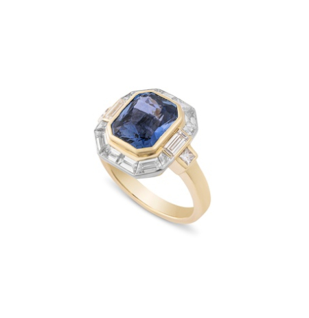 Central Sapphire with diamond baguettes