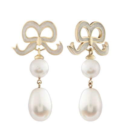 Philippa Herbert X Suzannah London: Enamel Bow Earrings White Pearl