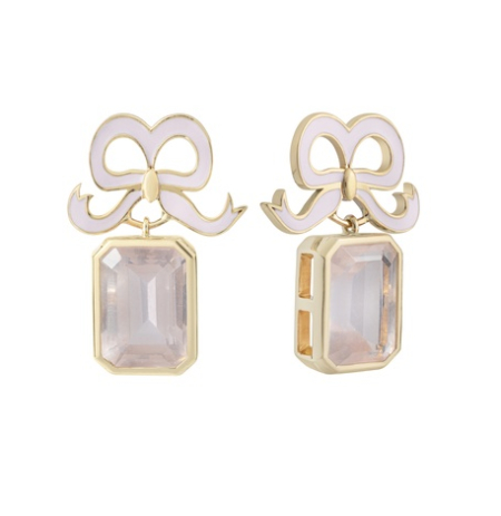 Philippa Herbert X Suzannah London: Enamel Bow Earrings Rose Quartz